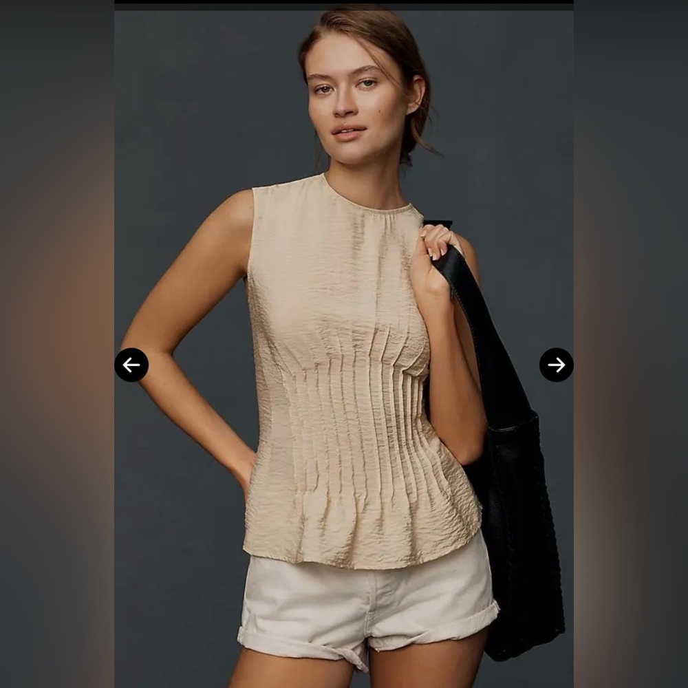 Anthropologie Cream Sleeveless Pleated Texture Top size large